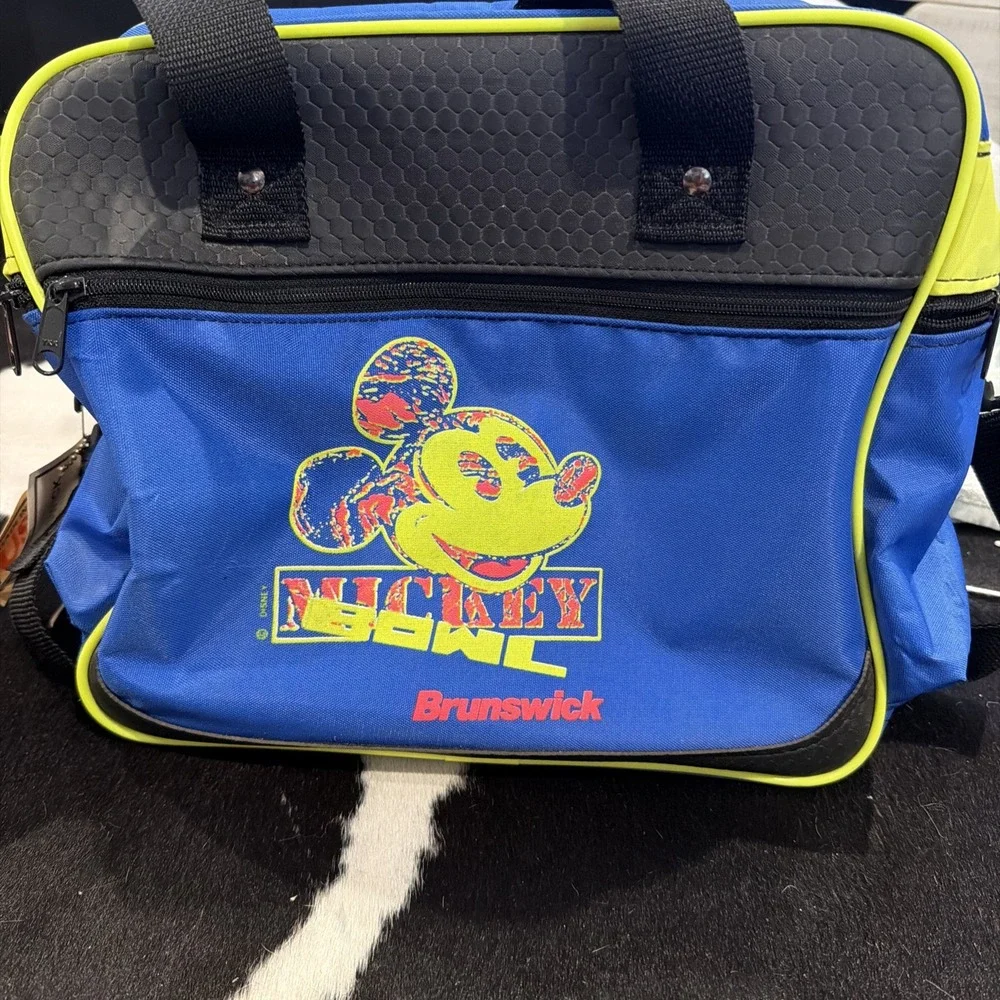 Vintage Mickey Bowl Mouse Brunswick Bowling Bag Blue Yellow Neon‎ 90s USA RARE
